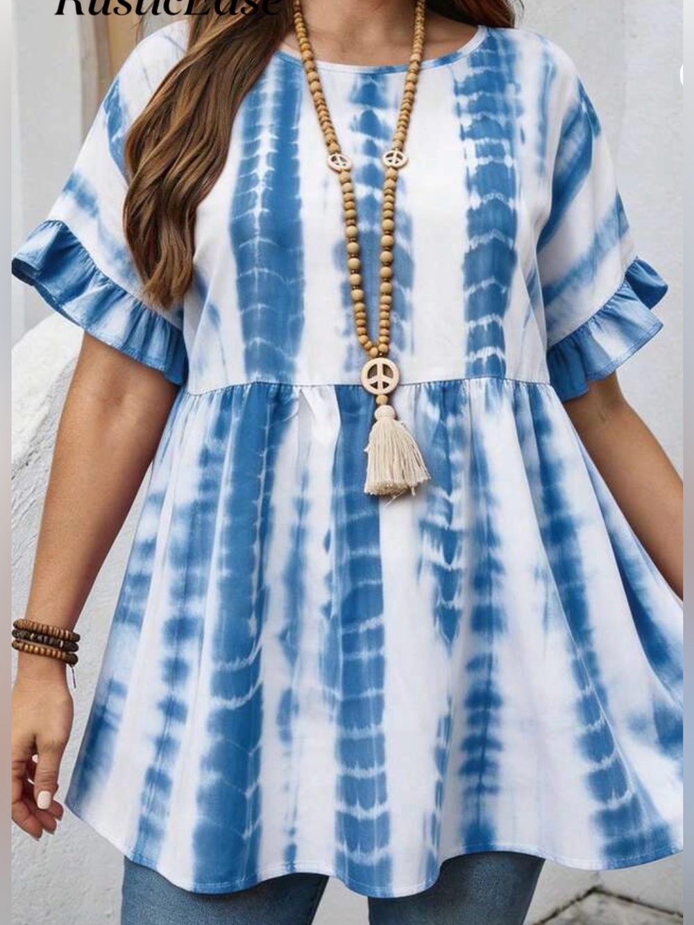 SHEIN Blue and White Tie-Dye Babydoll Tunic